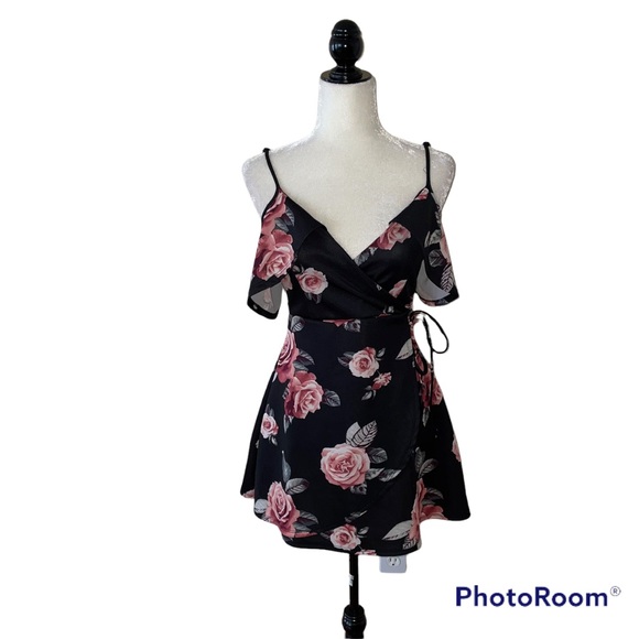Dresses & Skirts - Black & Pink Floral Off Shoulder Mini Dress